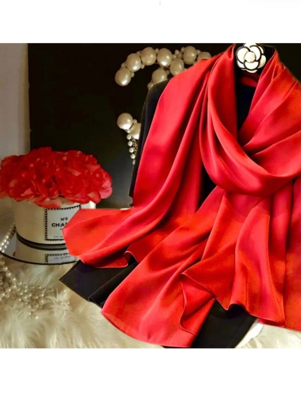 Bright Red 100% SILK SATIN Large Shawl Scarf Wedding Wrap Bridesmaid Cover up